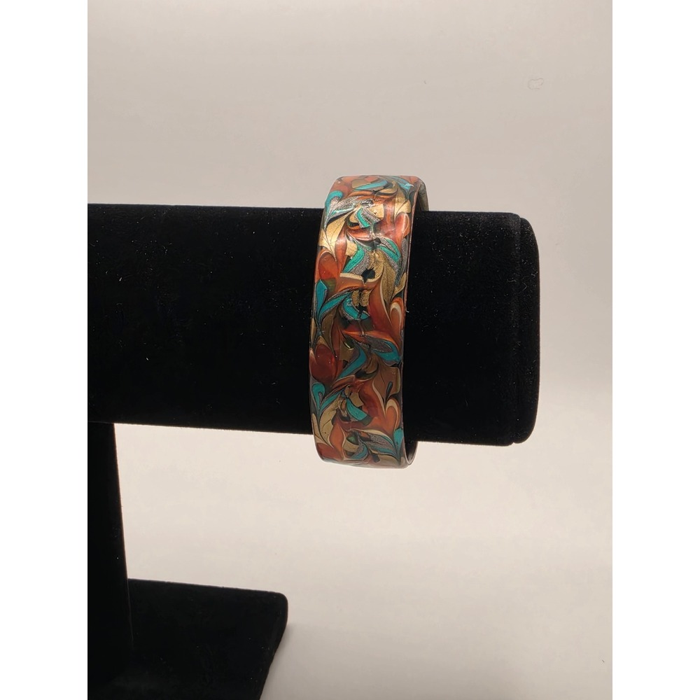 Ava Austin Handcrafted Enamel Cuff Bracelet Marbled Teal Copper Gold Artisan‎
